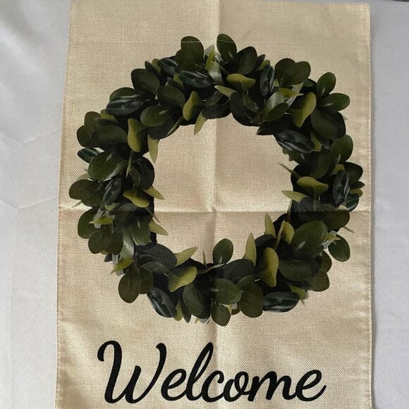 Eucalyptus Wreath Welcome Banner Flag - Picture 1 of 6